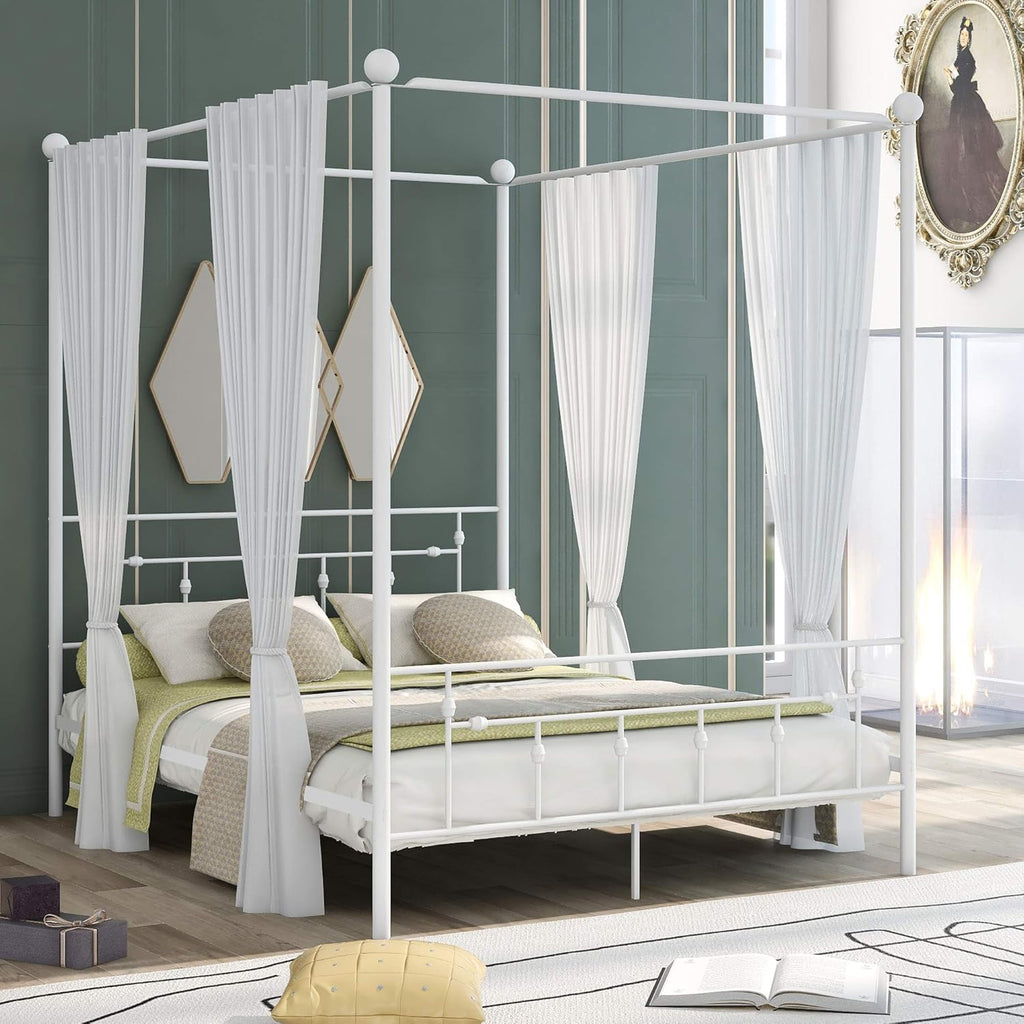 Queen Size Metal Canopy Bed Frame with Headboard Z245