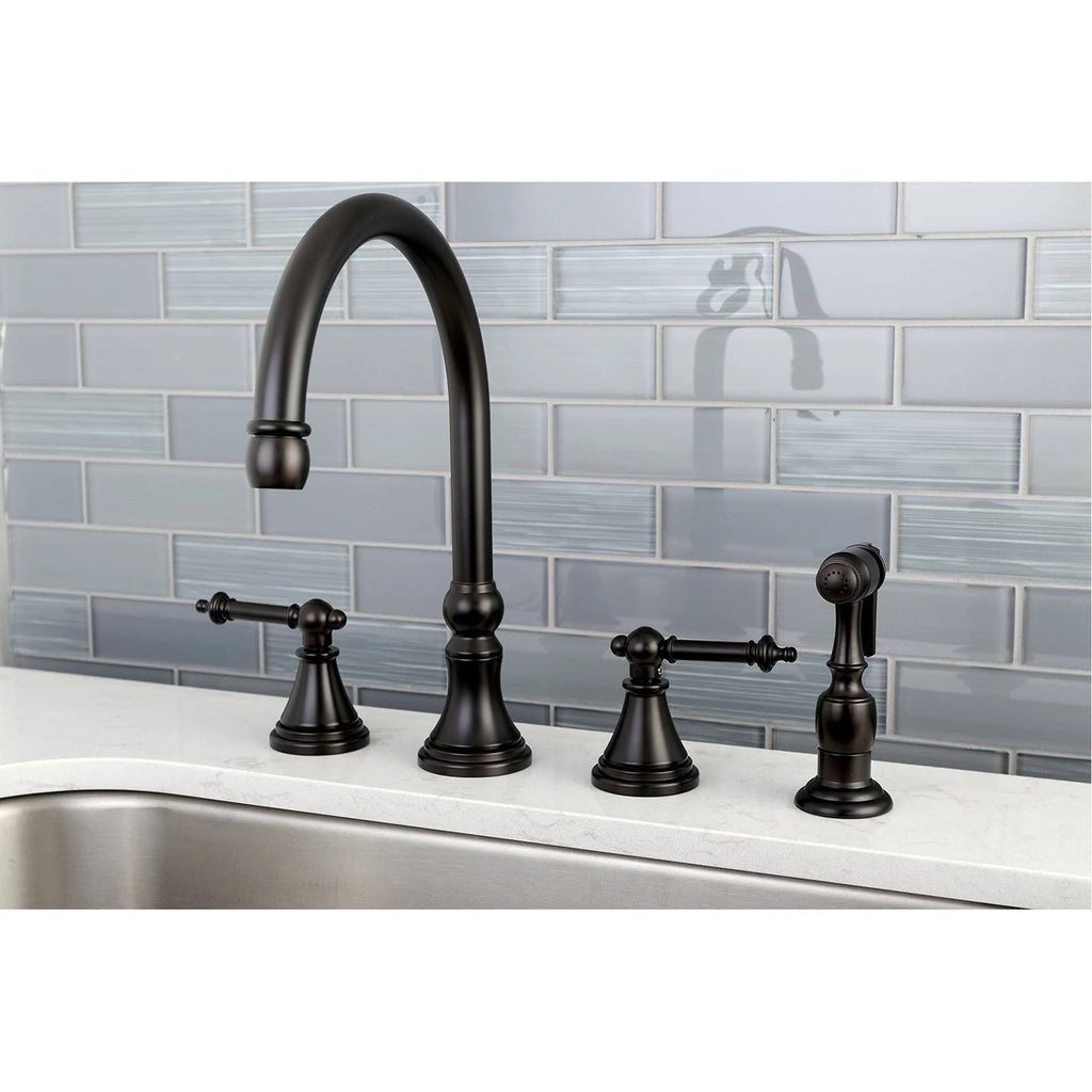 Satin Nickel Deck Mount Kitchen Faucet with Brass Sprayer G7926