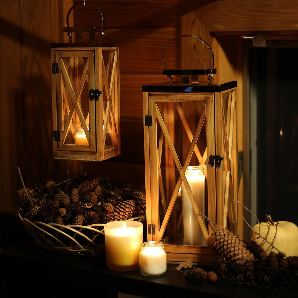 Wooden Candle Lantern with Stainless Top and Glass I996341