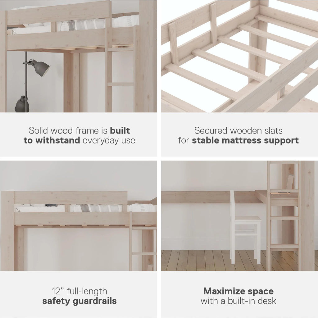 Twin Solid Wood Loft Bed with Desk I625203