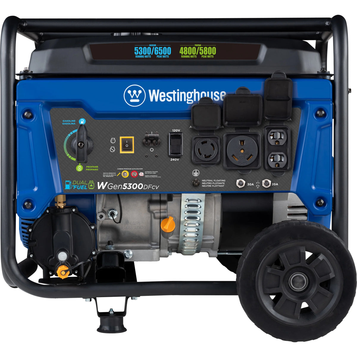 6500 Peak Watt Dual Fuel Portable Generator with CO Sensor and Wheel Kit D5232