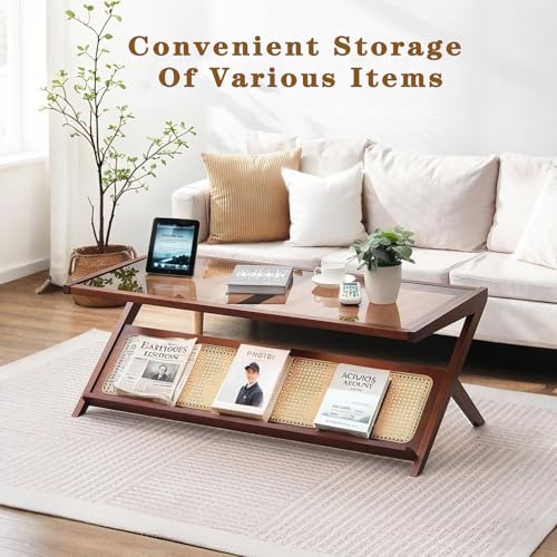 Rattan Coffee Table with Tempered Glass Tabletop M300