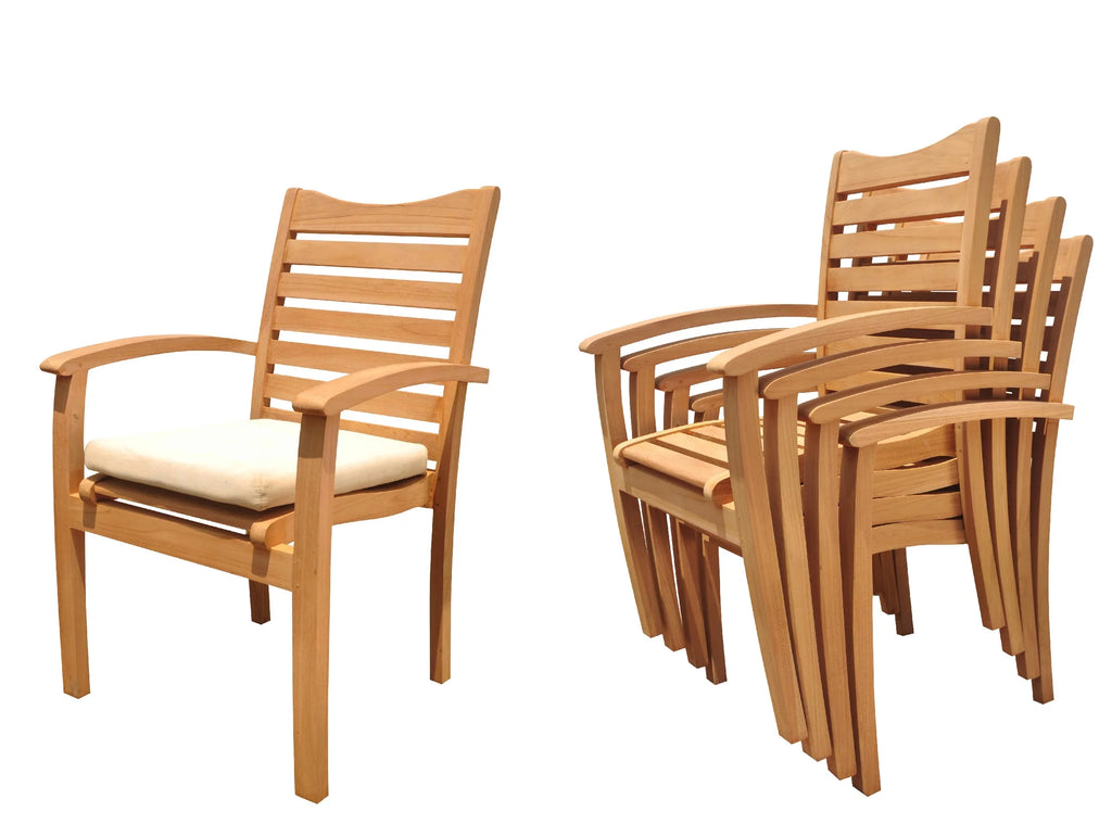Teak 5 Pc Dining Set with 72" Round Table and 4 Stacking Arm Chairs K605721