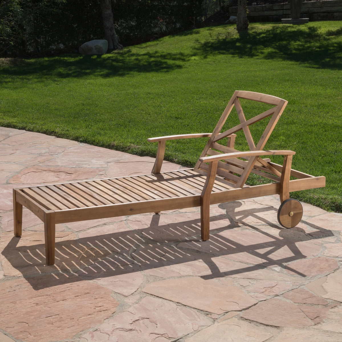 Acacia Wood Adjustable Chaise Lounge with Cushion, Set of 4 Y963935