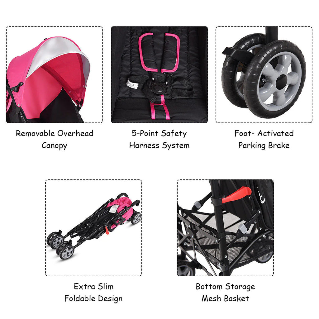 Folding Lightweight Umbrella Stroller with Storage Basket Black R422