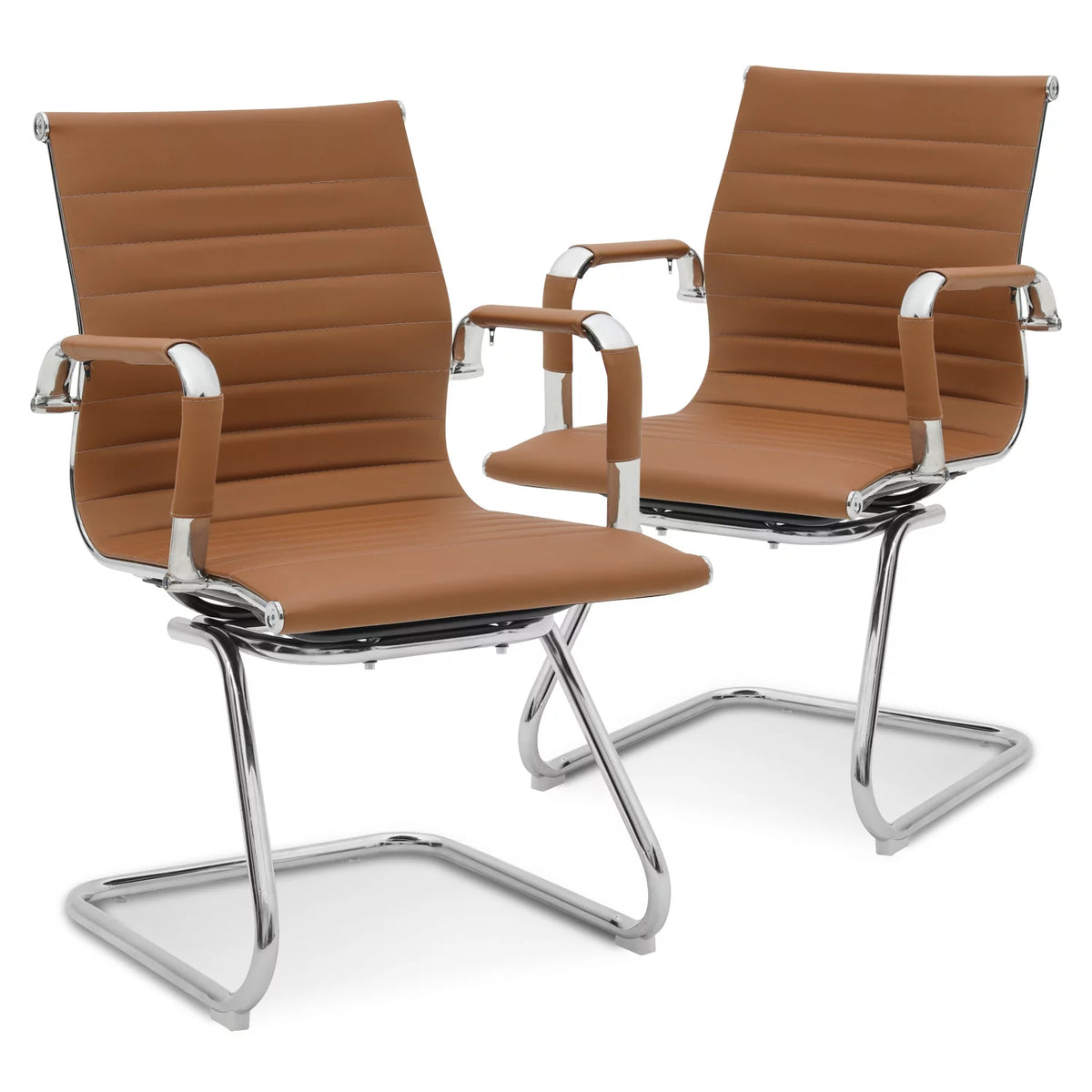 2 Pack Faux Leather Metal Sled Base Conference Chair F62626