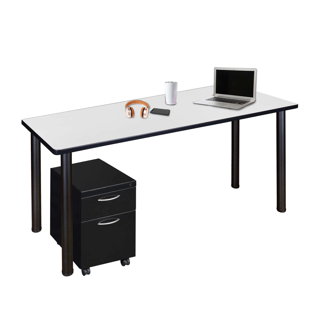 Mobile Desk with Storage, White Top, Black Legs G1213