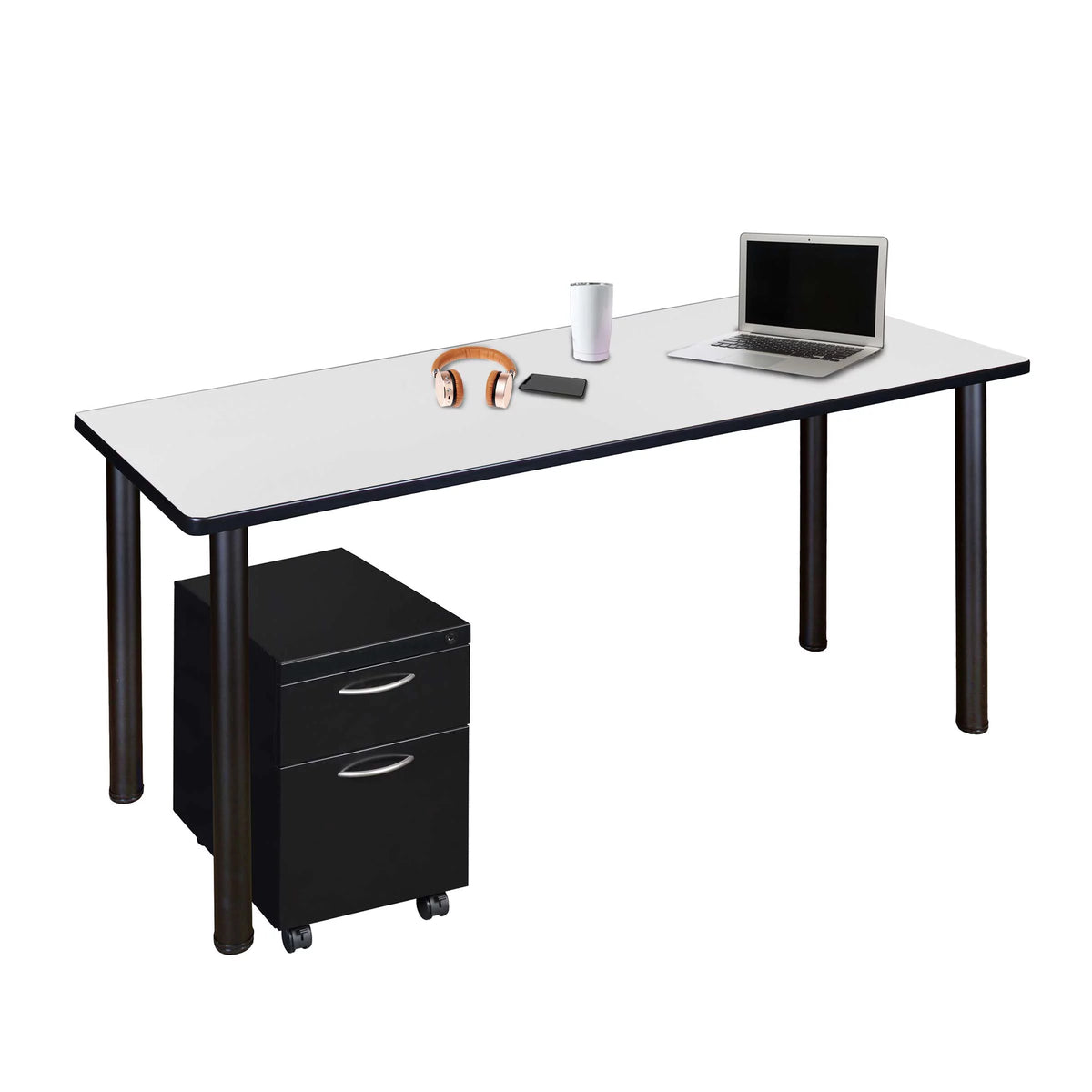 Mobile Desk with Storage, White Top, Black Legs G1213
