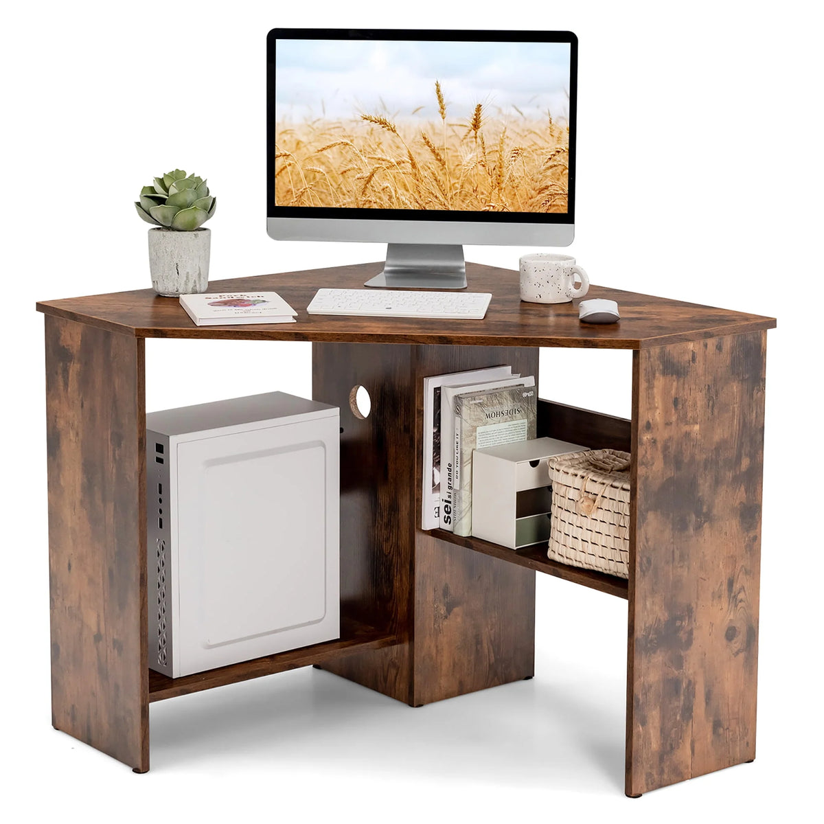 Corner Computer Desk with Storage Shelf White P26145