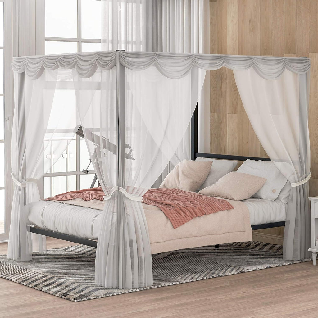 Queen Size Metal Canopy Bed Frame with Headboard Z245