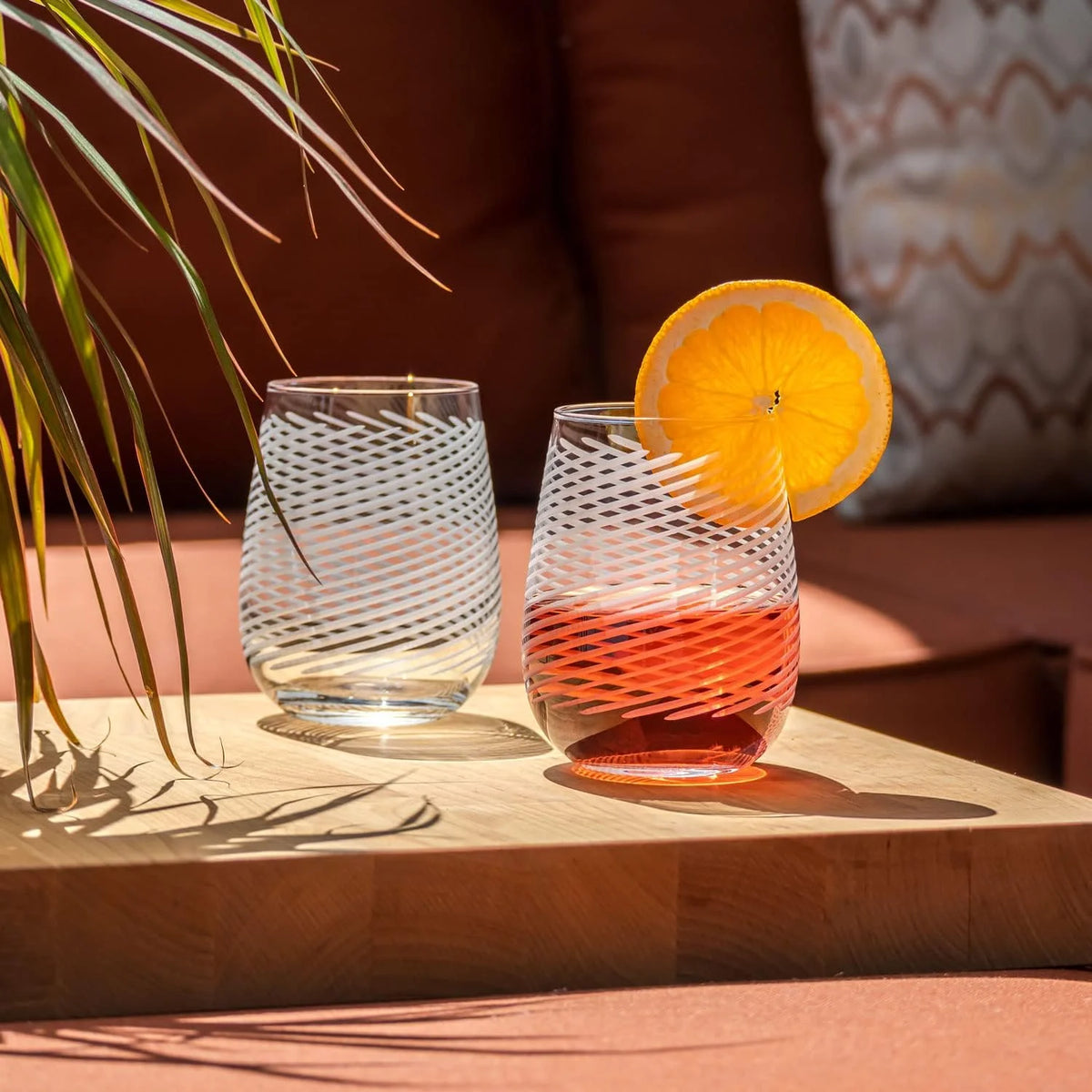 Stemless Wine Glasses Set Of 4 Lead-Free Glass A5424
