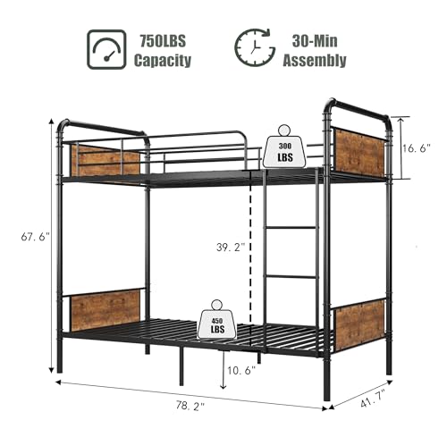 Twin Over Twin Heavy Duty Metal Bunk Bed with Ladders S451