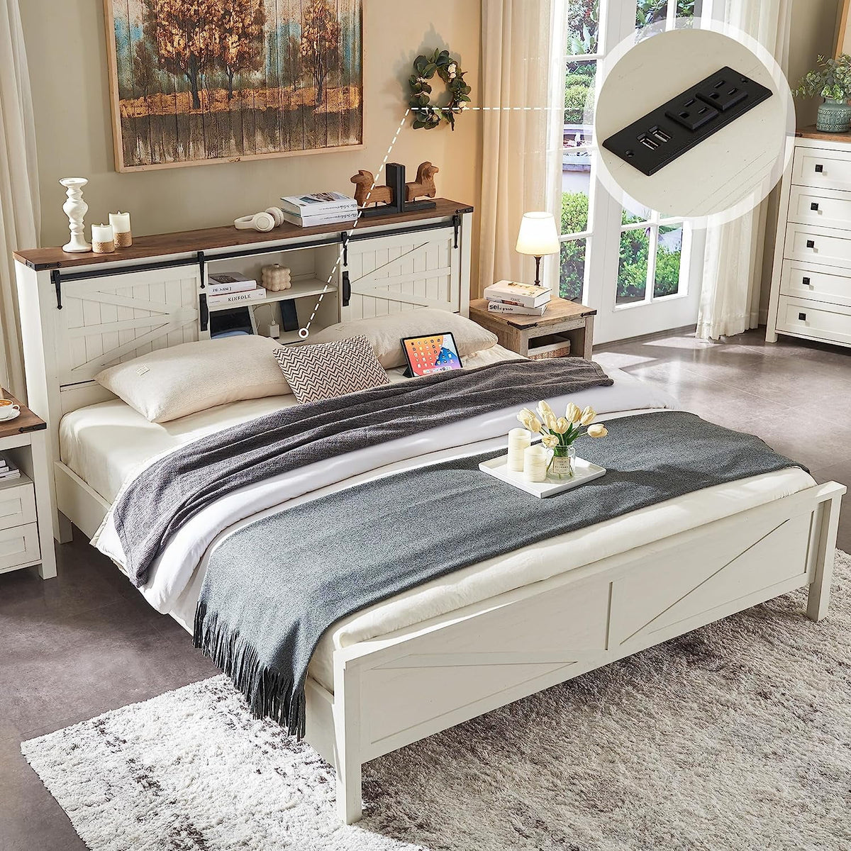 Full Platform Bed with Bookcase Headboard and Charging Station D82051