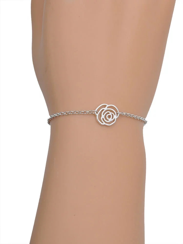 Silvertone Rose Link Chain Bracelet Y793962