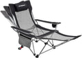 Black Mesh Folding Camping Lounge Chair with Foot Rest W302