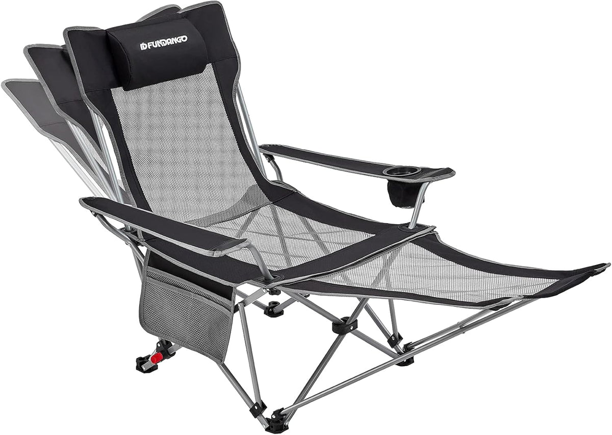 Black Mesh Folding Camping Lounge Chair with Foot Rest W302