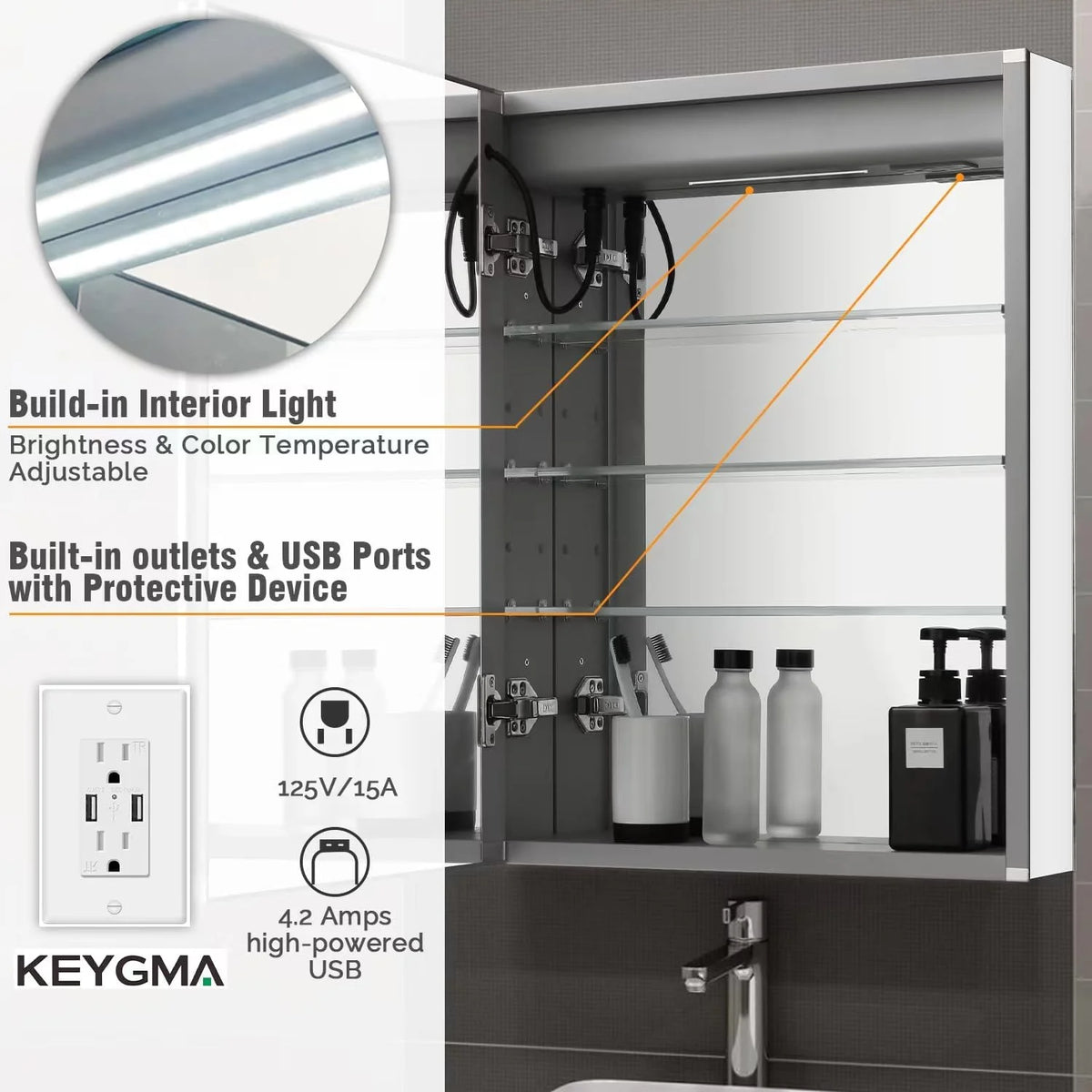 20 x 26 Inch Led Medicine Cabinet with Mirror D7903