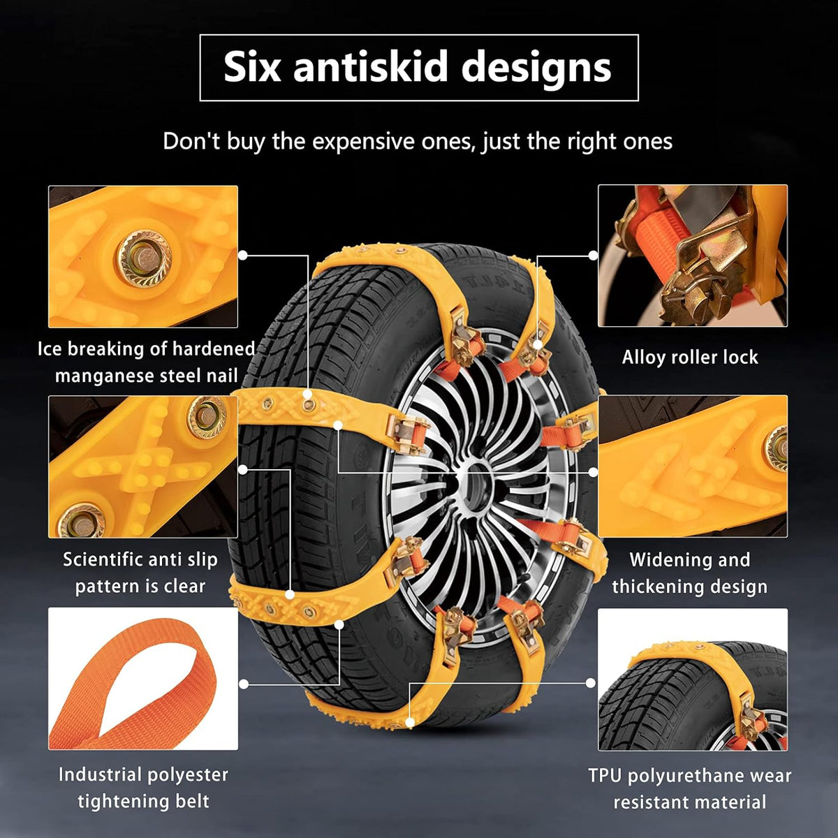 Adjustable Snow Chains for Cars SUV Pickup B37452