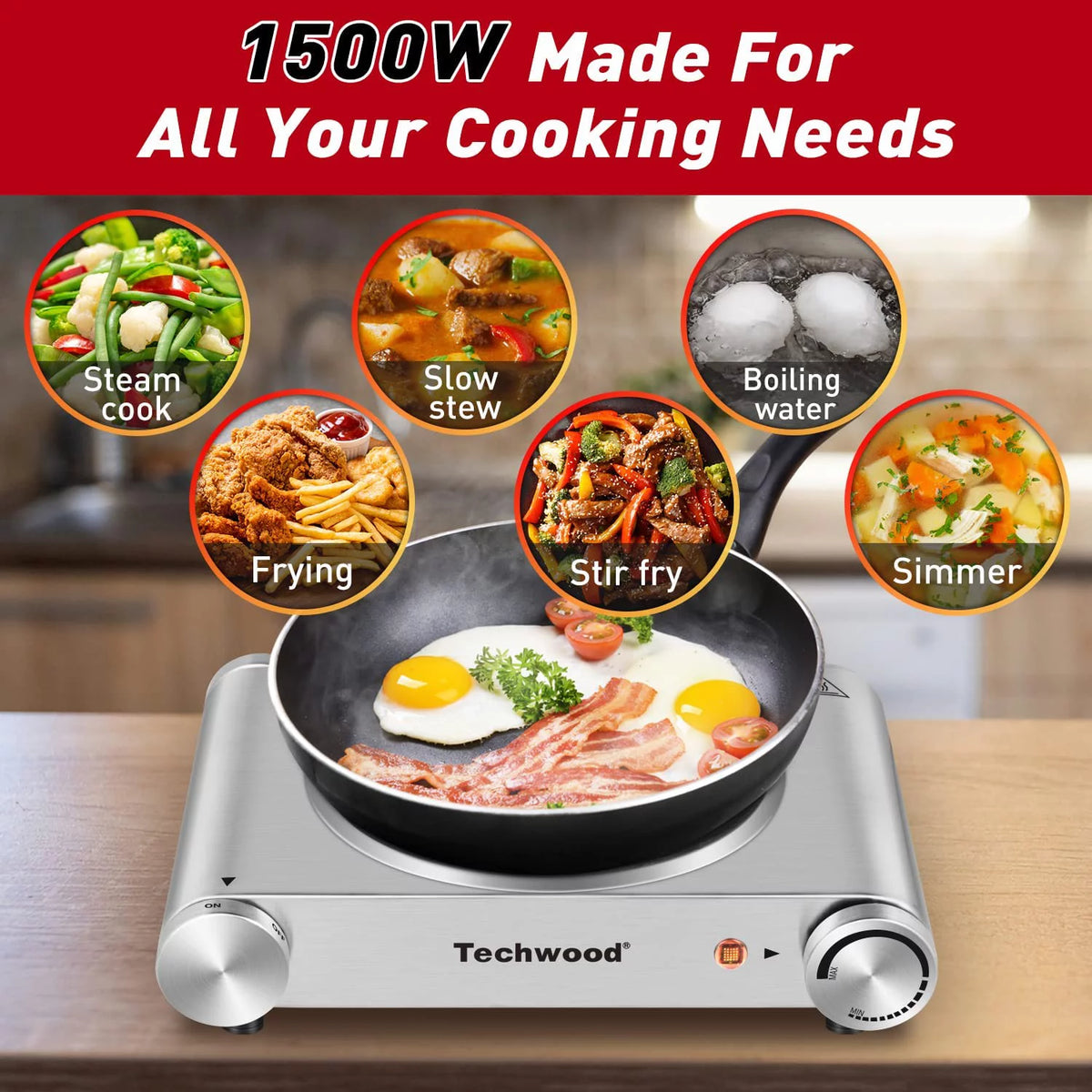1200W Portable Infrared Electric Single Burner Stainless Steel T44470