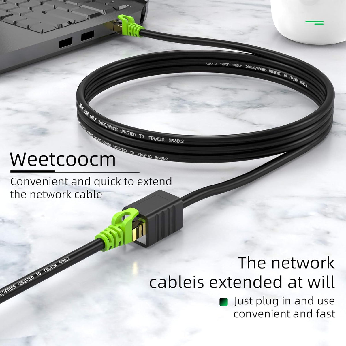 Ethernet Extension Cable 25ft Cat6a Shielded RJ45 Male to Female Y22769