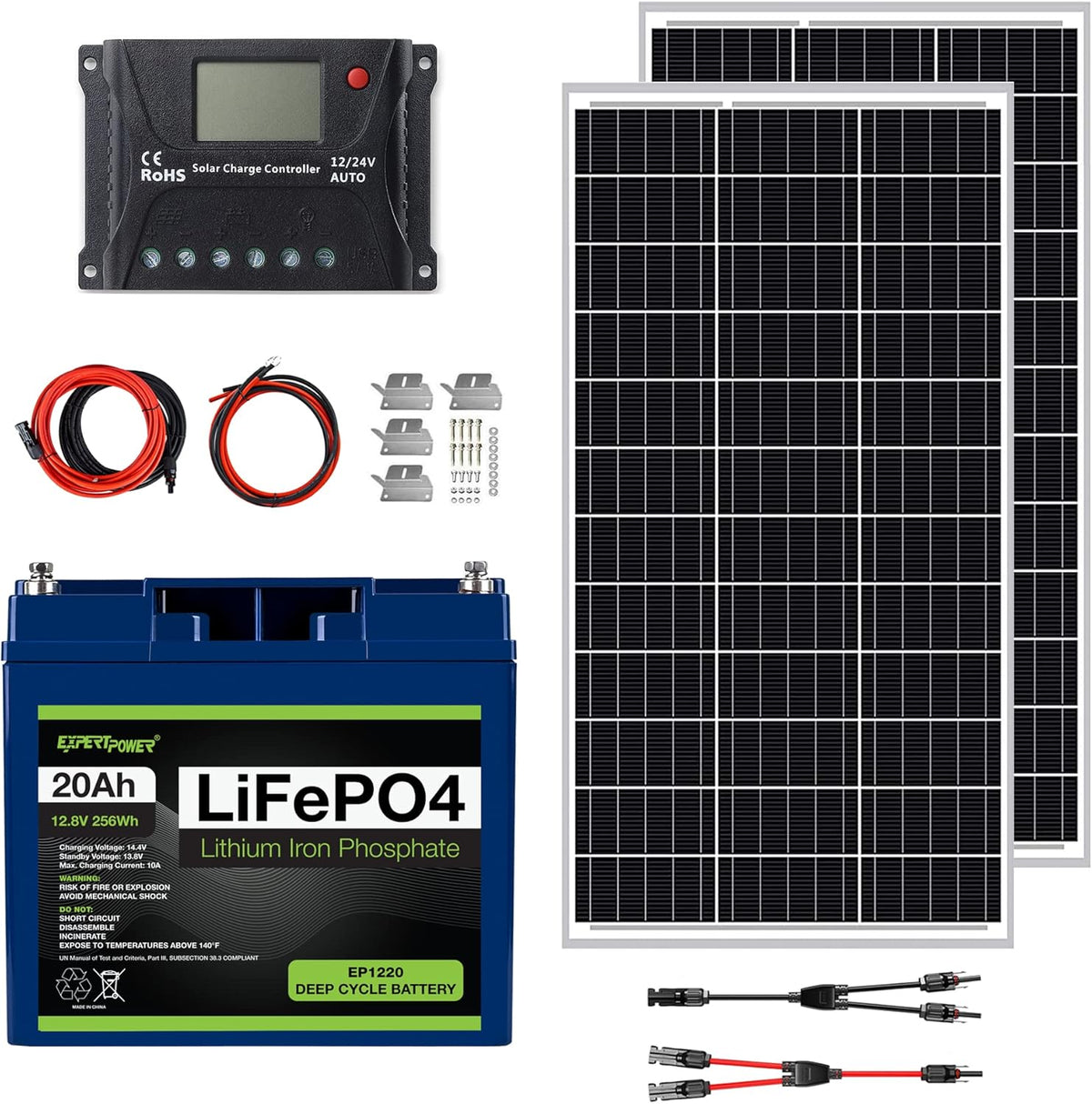 200W 12V Solar Power Kit with 20A MPPT Charge Controller W327798
