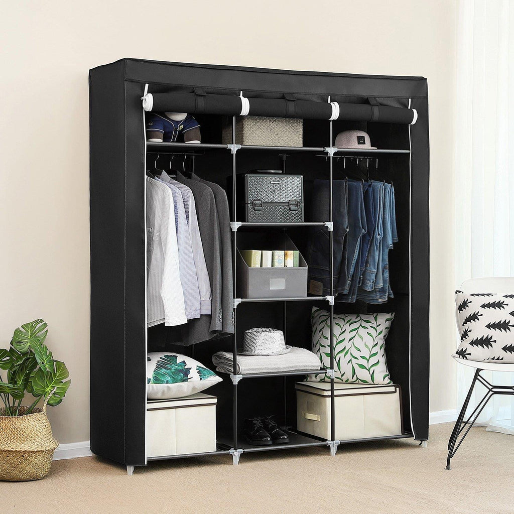 69'' Black Portable Closet Wardrobe with Metal Shelves F847