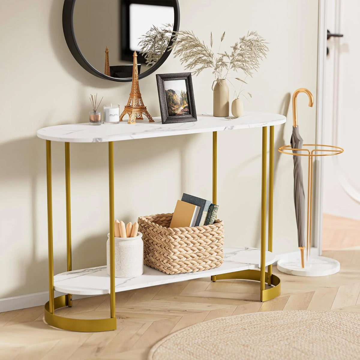 Gold 2-Tier Faux Marble Console Table N620131