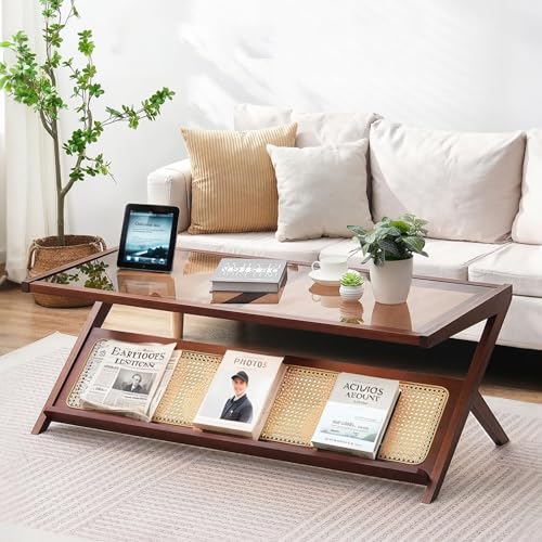Rattan Coffee Table with Tempered Glass Tabletop M300