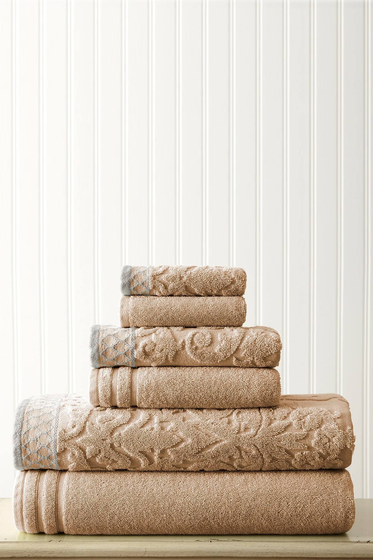 Taupe Damask Jacquard 6-Piece Towel Set O673163