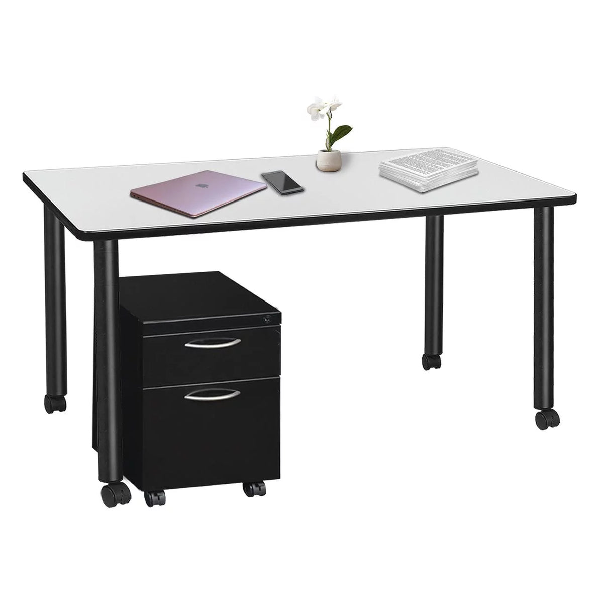 Mobile Desk with Storage, White Top, Black Legs G1213