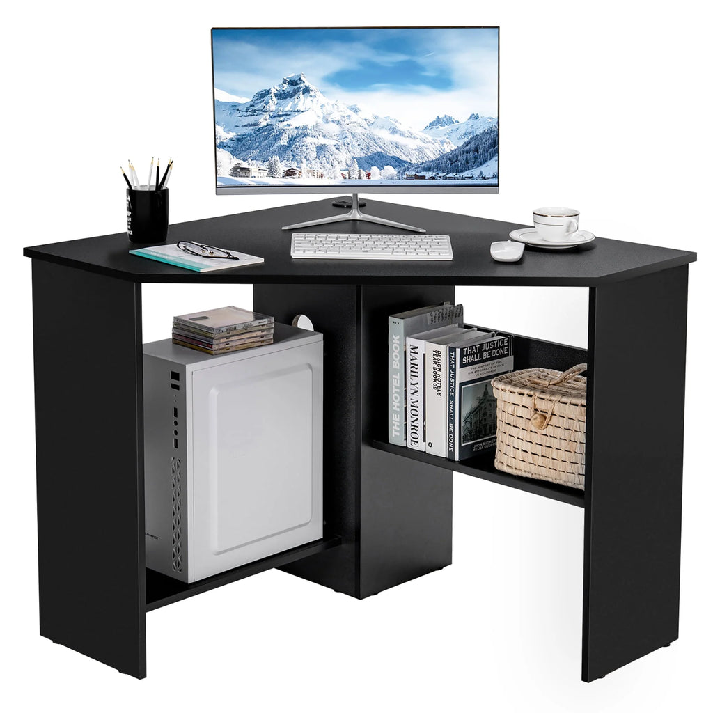 Corner Computer Desk with Storage Shelf White P26145