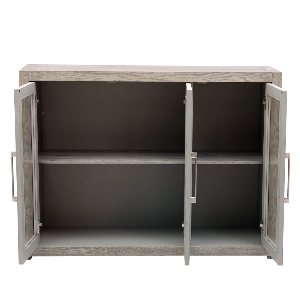 Wood Storage Cabinet with Three Tempered Glass Doors and Adjustable Shelf E56494