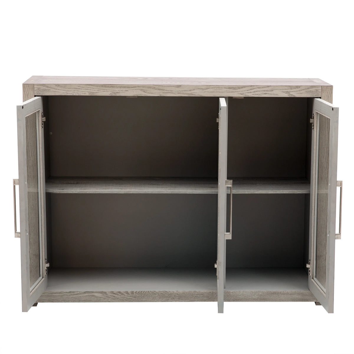 Wood Storage Cabinet with Three Tempered Glass Doors and Adjustable Shelf E56494