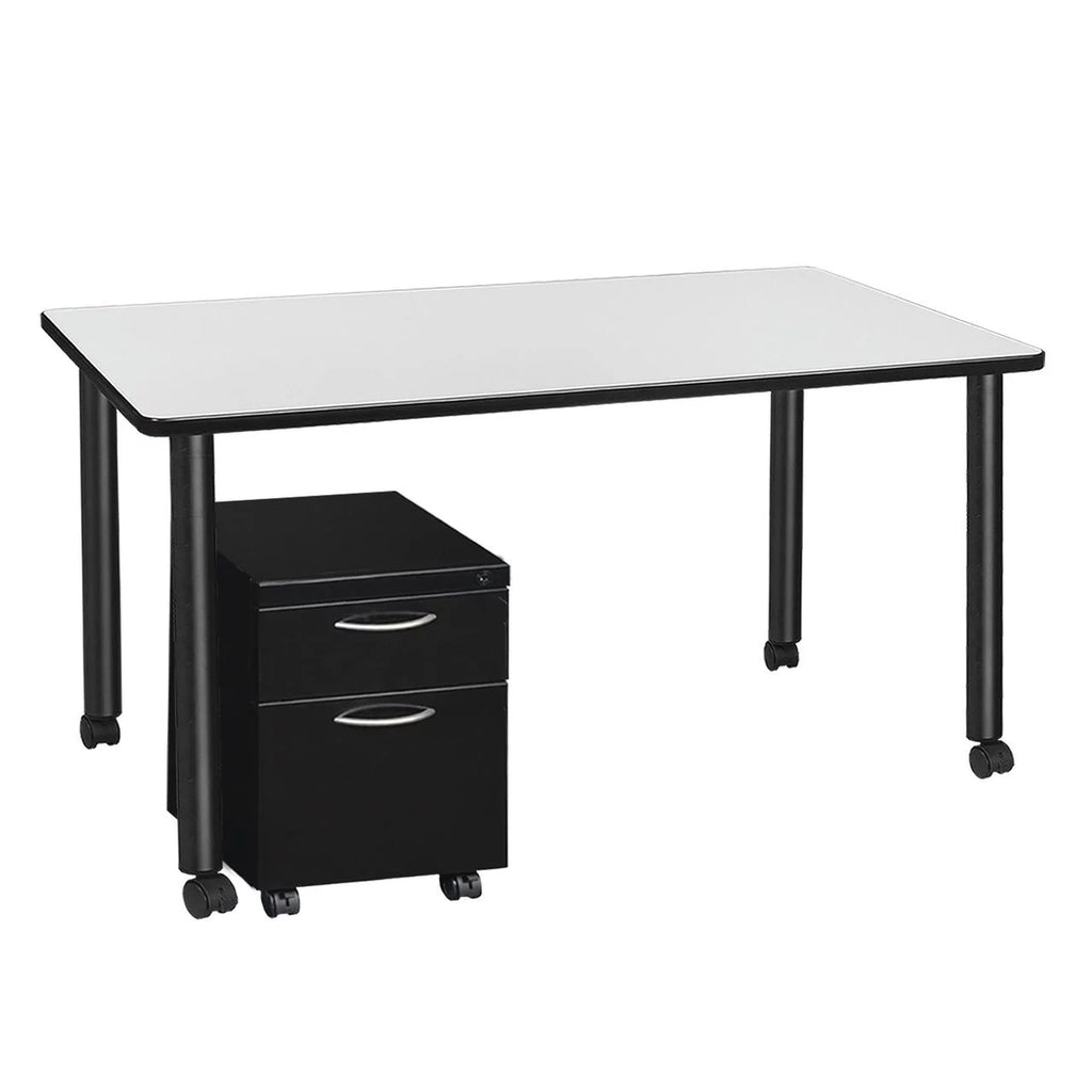 Mobile Desk with Storage, White Top, Black Legs G1213