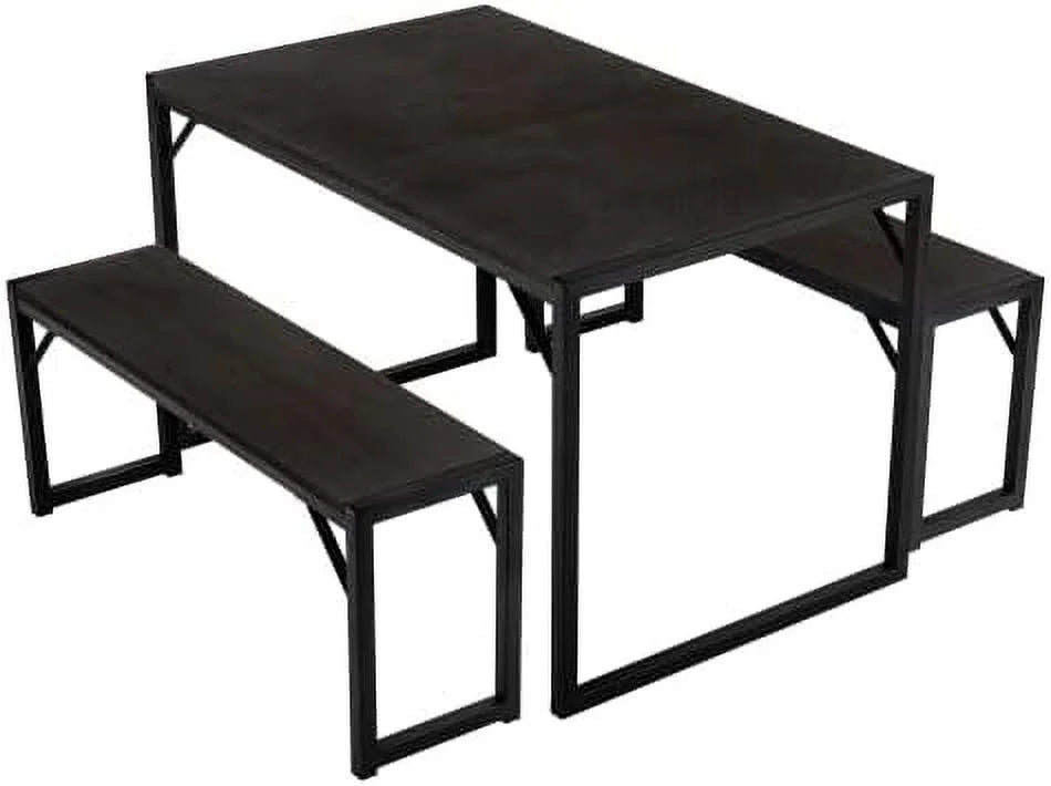 Black Dining Table Set with Two Benches R10398