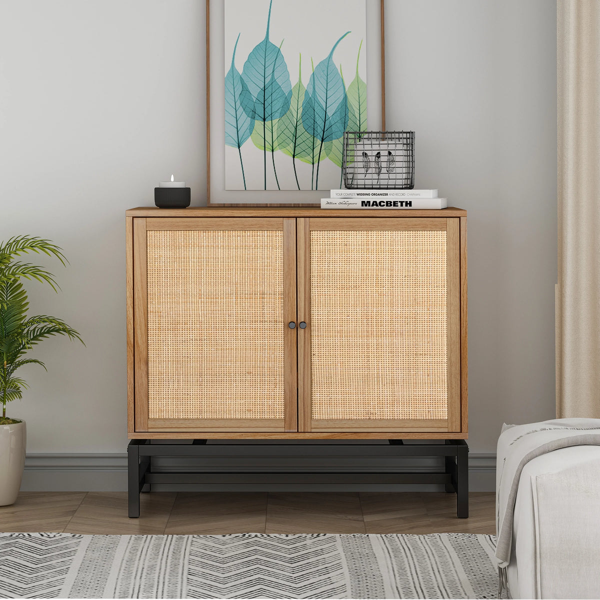 Rattan Storage Cabinet with 2 Doors and 1 Adjustable Shelf P4034