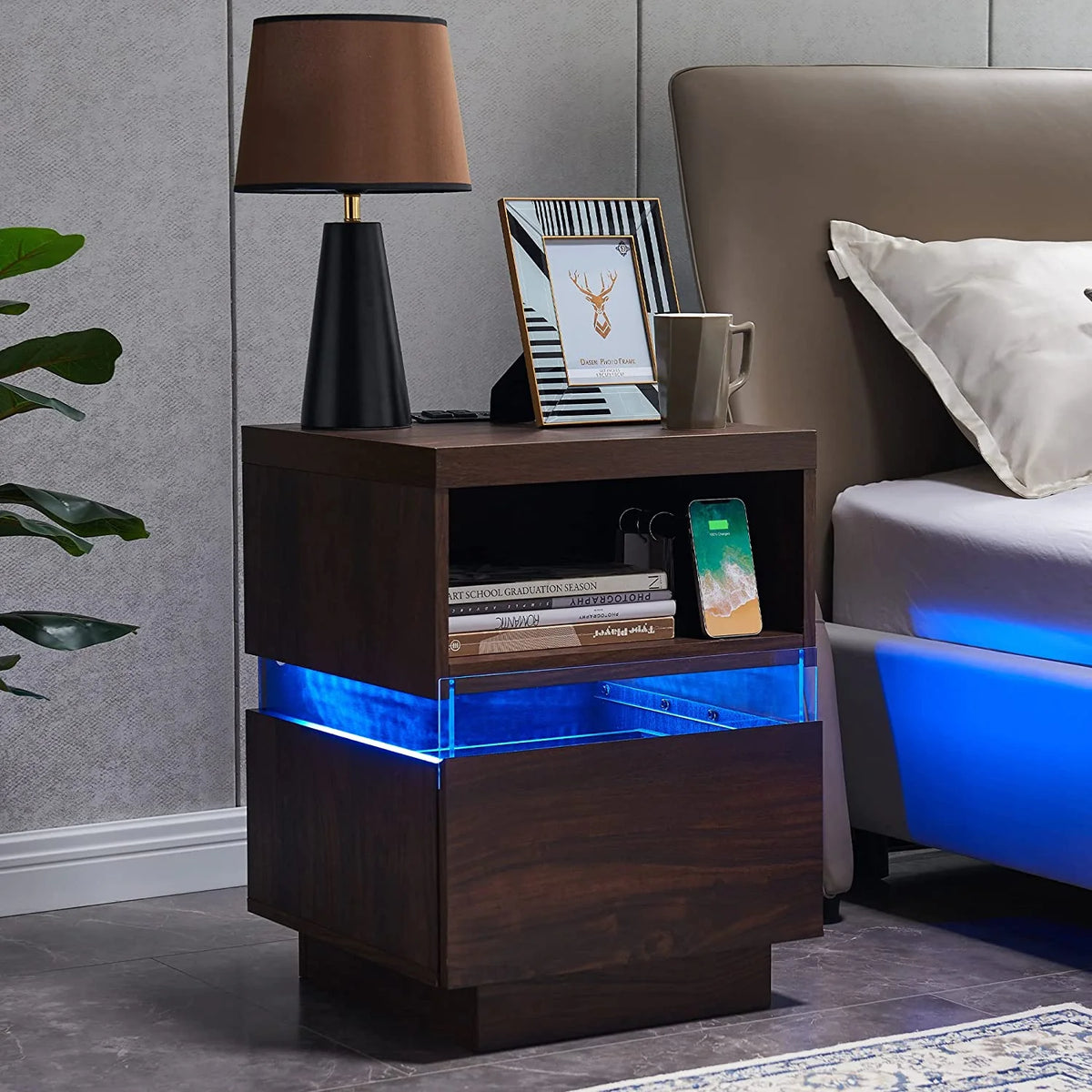 LED Coffee Table with Storage and Sliding Drawers A48077