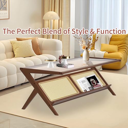 Rattan Coffee Table with Tempered Glass Tabletop M300