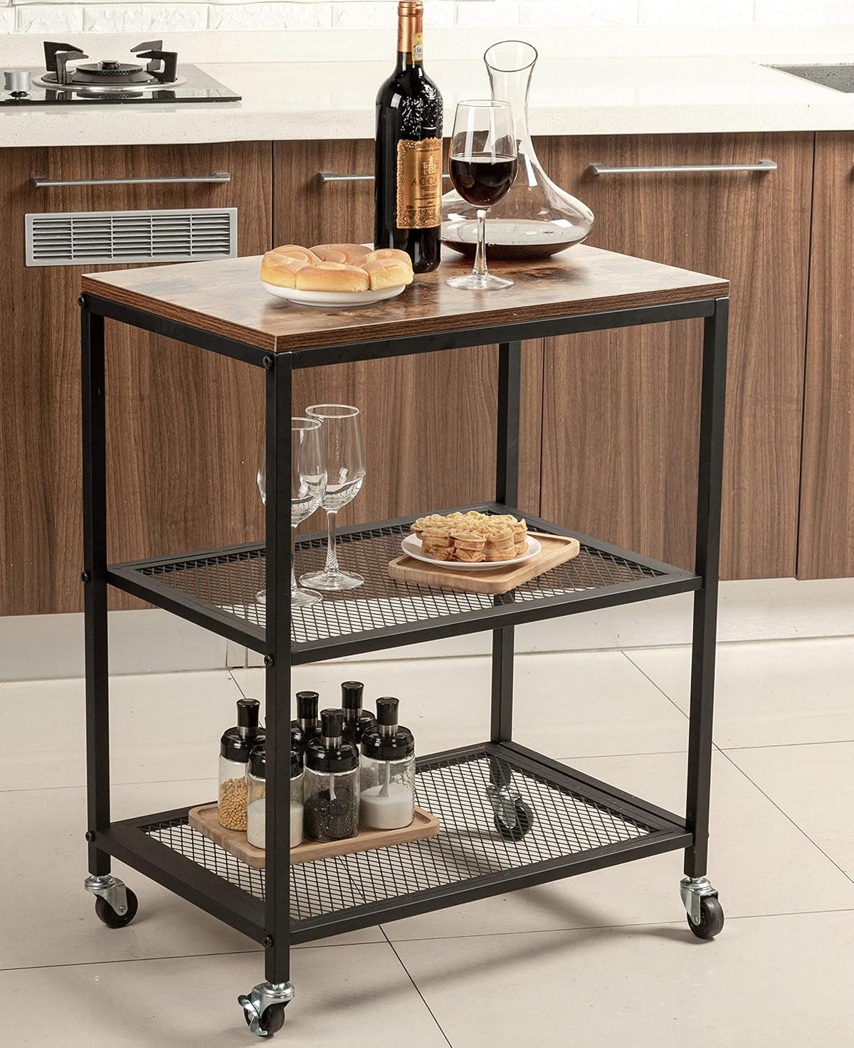 Bar Serving Cart Wood Metal Serving Trolley Z11071