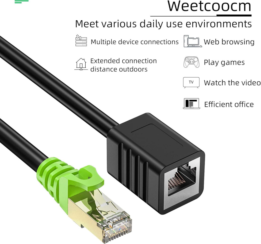 Ethernet Extension Cable 25ft Cat6a Shielded RJ45 Male to Female Y22769