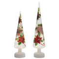 Set of 2 Glass Pre-Lit Poinsettia Christmas Trees 15x22 R829