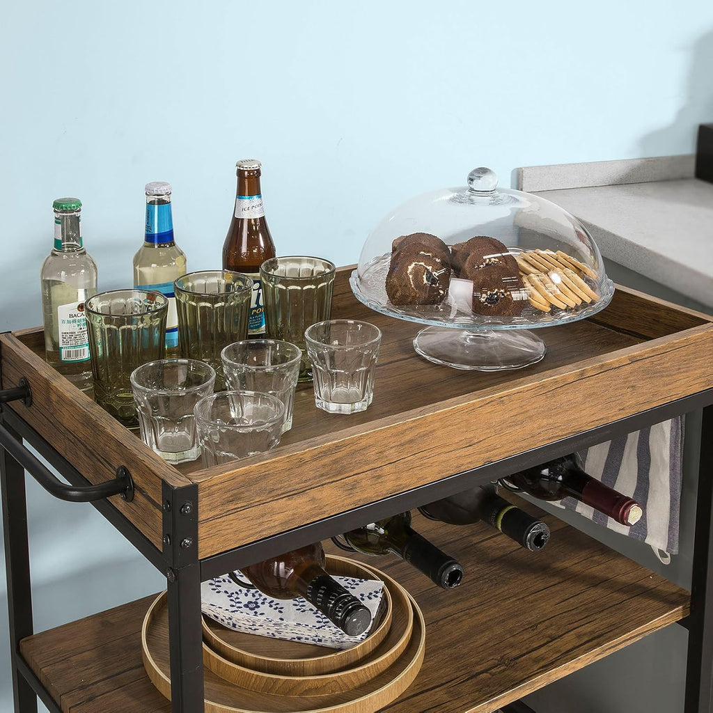Brown Wood Metal Serving Cart S295