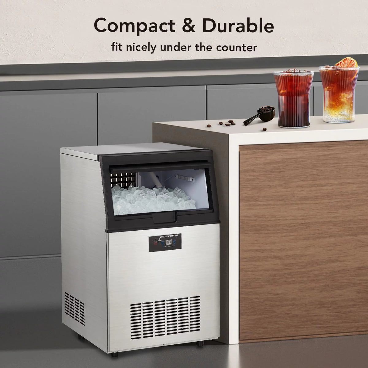 Commercial Ice Machine 130lbs/24H Stainless Steel 44lbs Ice Storage A229