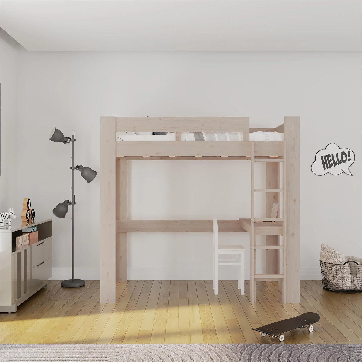 Twin Solid Wood Loft Bed with Desk I625203