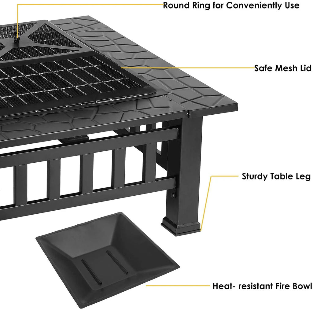 Steel 32'' Square Wood Burning Fire Pit E868538