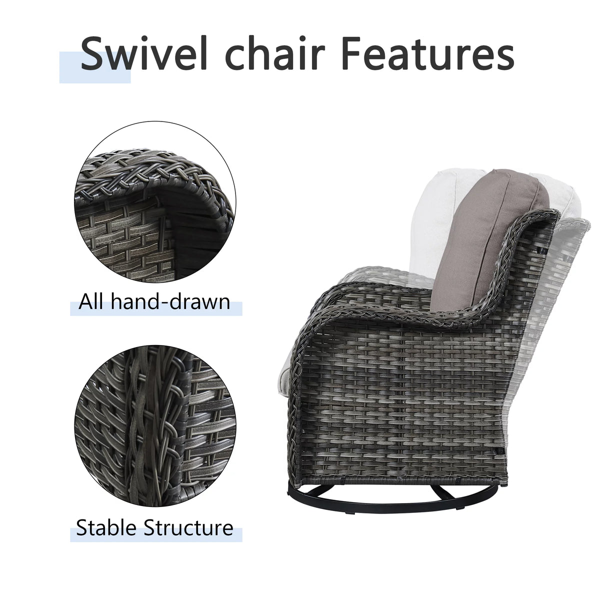 3-Piece Outdoor Swivel Gliders with Side Table V320