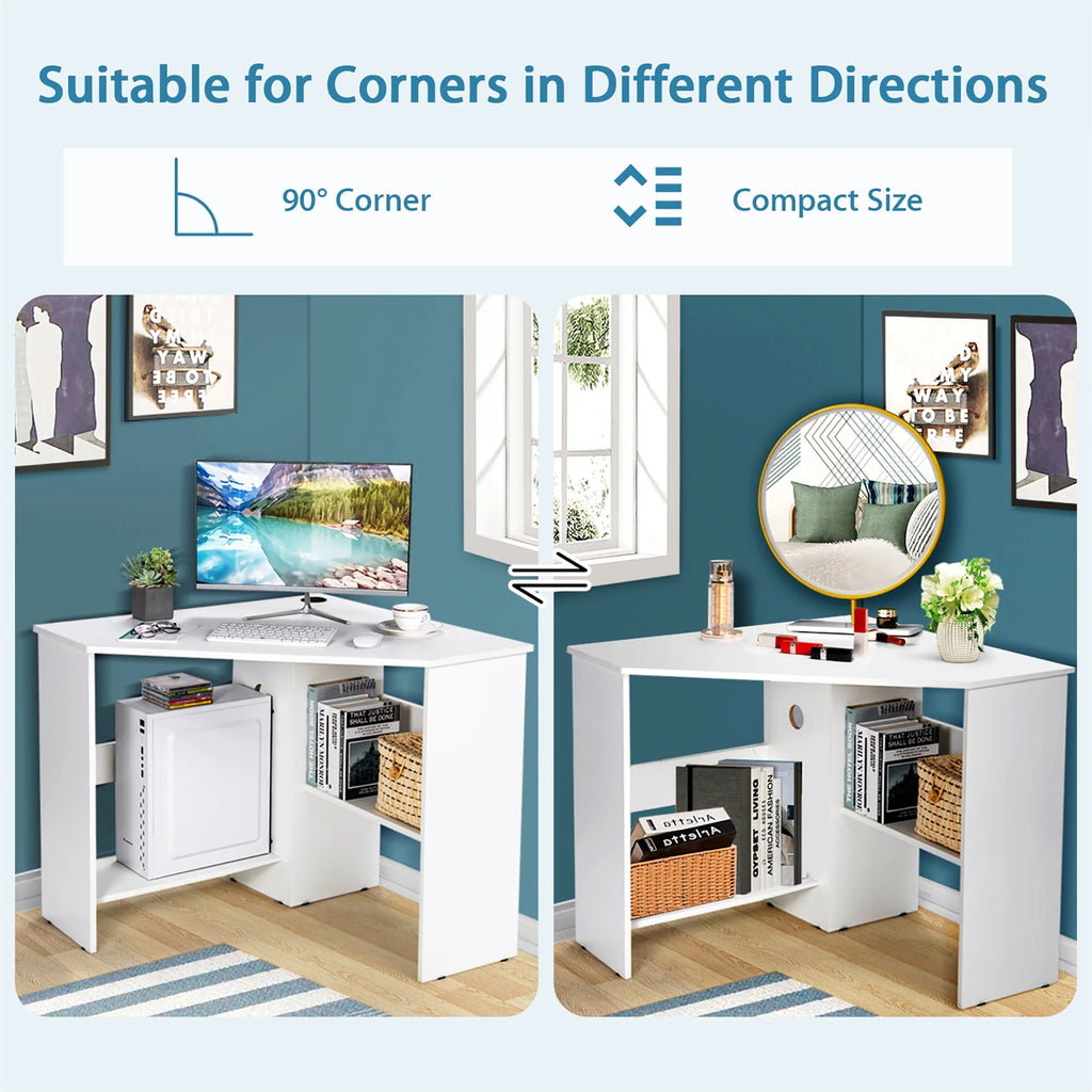 Corner Computer Desk with Storage Shelf White P26145