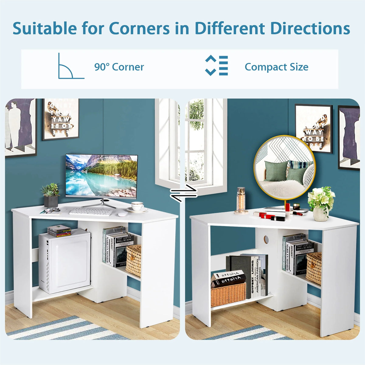 Corner Computer Desk with Storage Shelf White P26145