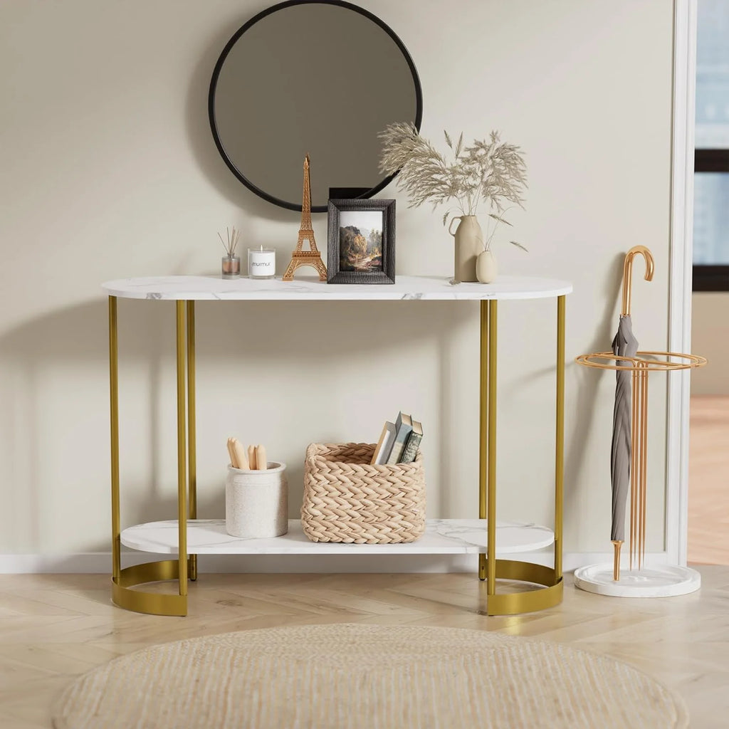 Gold 2-Tier Faux Marble Console Table N620131
