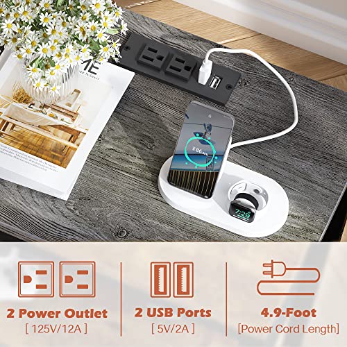 Rustic Brown and Black Nightstand with Charging Station E7839